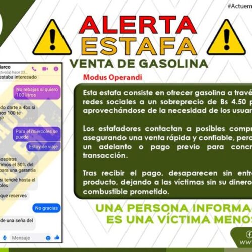 Policía Boliviana alerta de estafadores que ofertan gasolina en las redes sociales