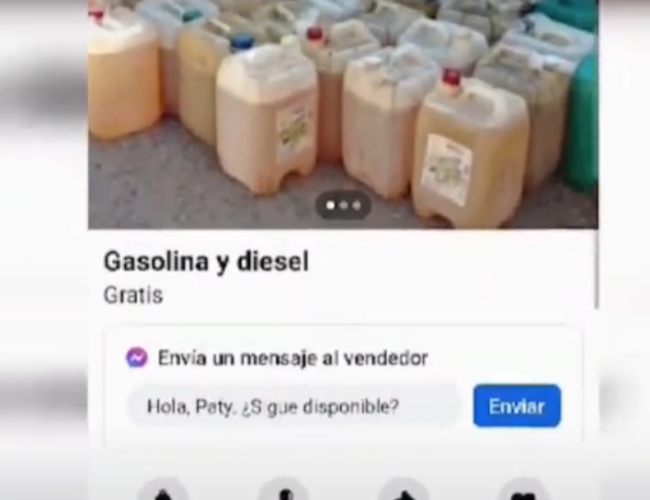 La FELCC identifica venta de gasolina y diésel en Marketplace de Facebook